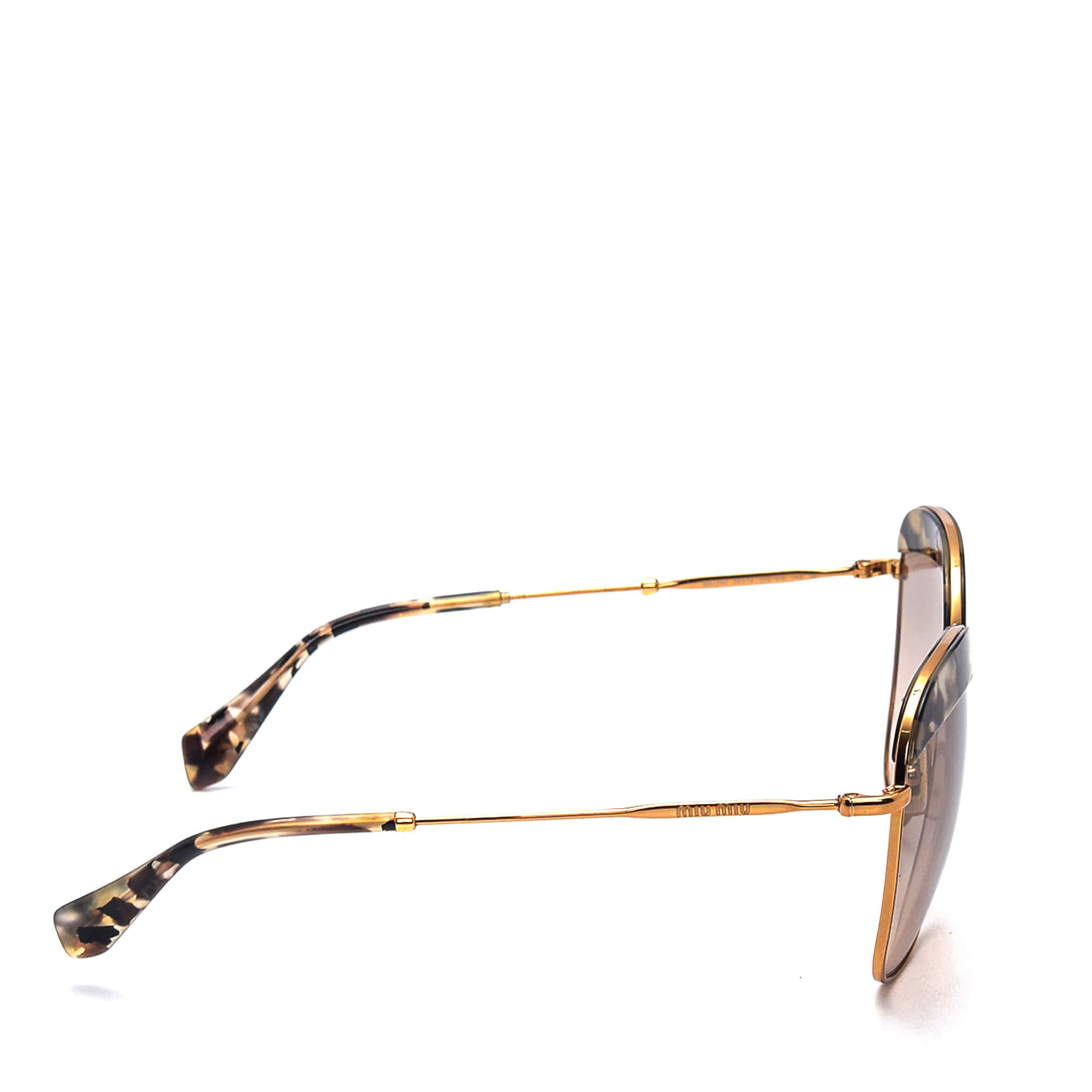 Miu Miu - Gold Square Marble Brown Noir Sunglasses 